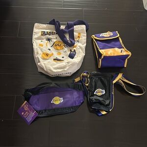 Los Angeles Lakers 4 Piece Lunch Bag + Tote Bag + Crossbody Carey on Bundle NWT